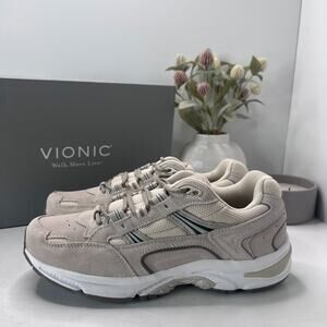 Vionic 23 Walker Suede Lace Up Sneakers Comfort Cream Women's 10 Wide NWB